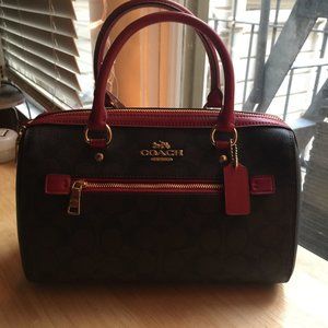 NWT Coach Signature Brown & Hot Pink Rowan Satchel